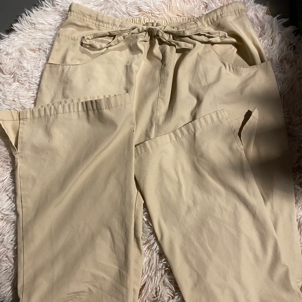 Beige kaki flared split bottom pants